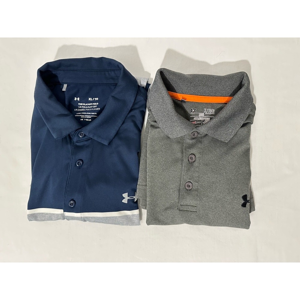 Lot 2 Under Armour Mens Size‎ XL The Playoff Polo Shirt Blue Gray Heat Gear